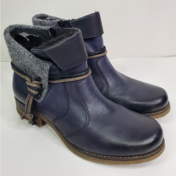 Rieker Womens Size 8.5 Blue Leather Zip Fold Over Ankle Fashion Boots Bootie - Picture 1 of 12